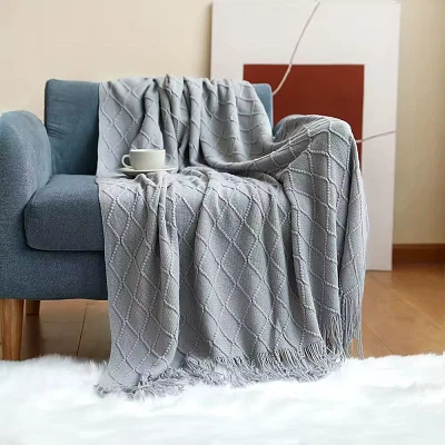 Tassel Jacquard Knitted Blanket